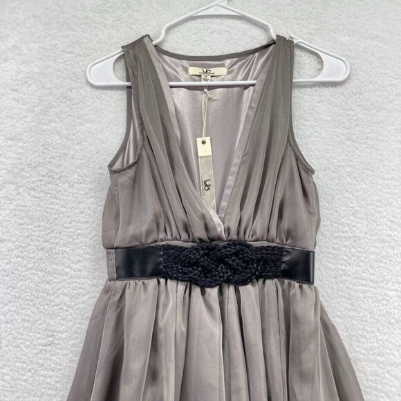 Ya Los Angeles Fit Flare Dress Size Small Gray V Neck Braided Belt Chiffon New - Picture 2 of 10
